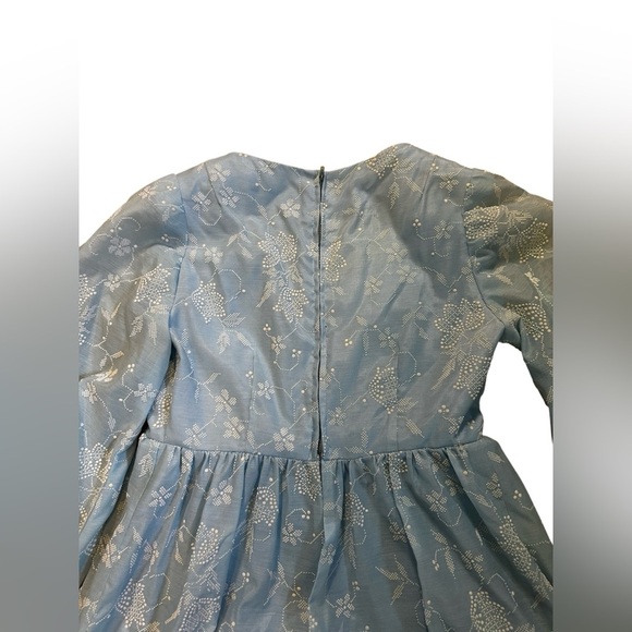 VTG 60s Handmade Blue/White Raised Design Women’s Lantern Sleeve Empire Waist XS - Picture 10 of 14